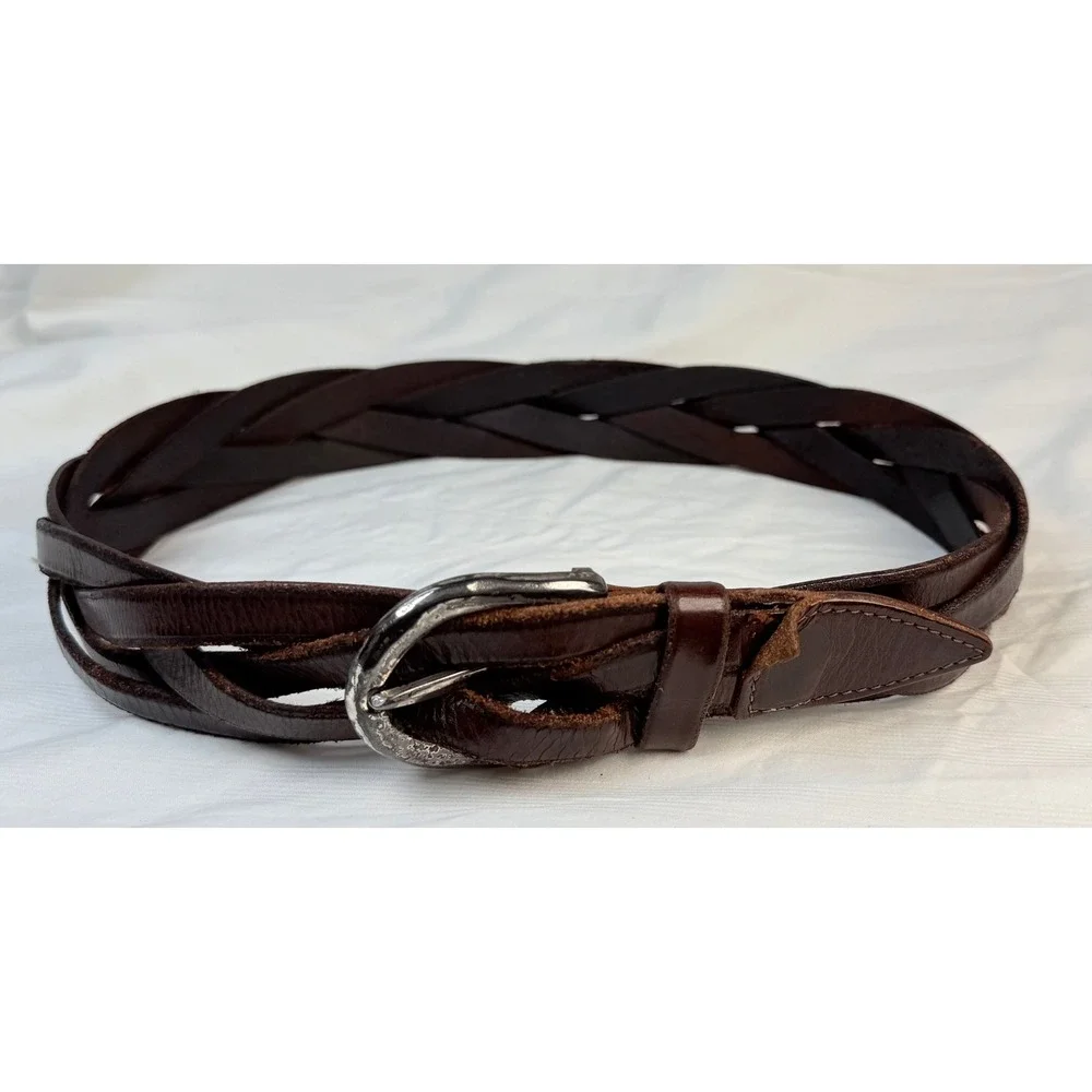 Banana Republic Braided Leather Belt Brown Italy Size 28 Western Boho